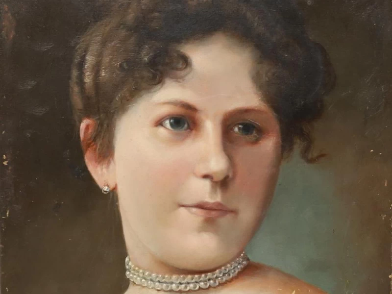 1862-Clara Siewert - Signora elegante con collana di perle